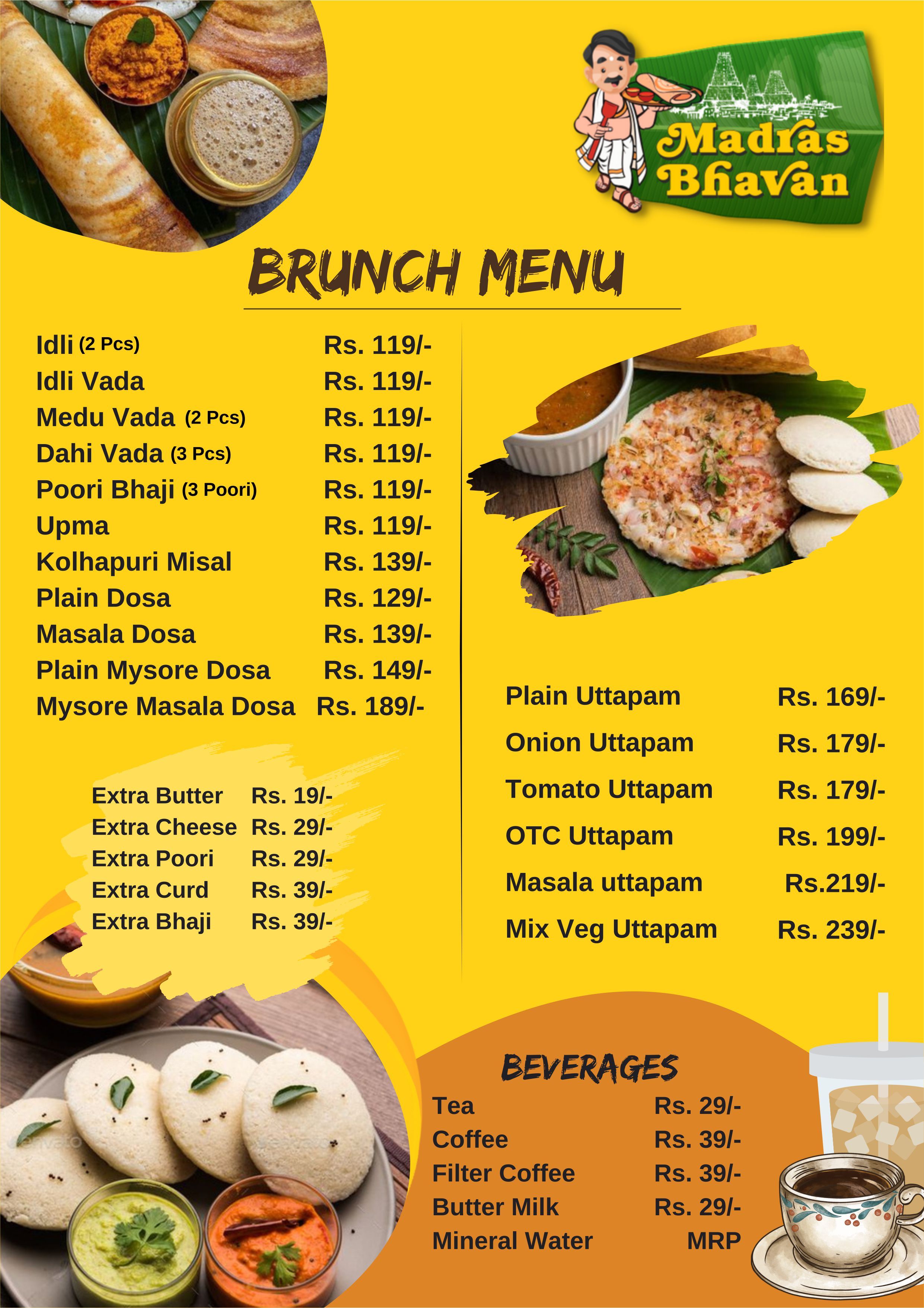 MADRAS BHAVAN BRUNCH MENU