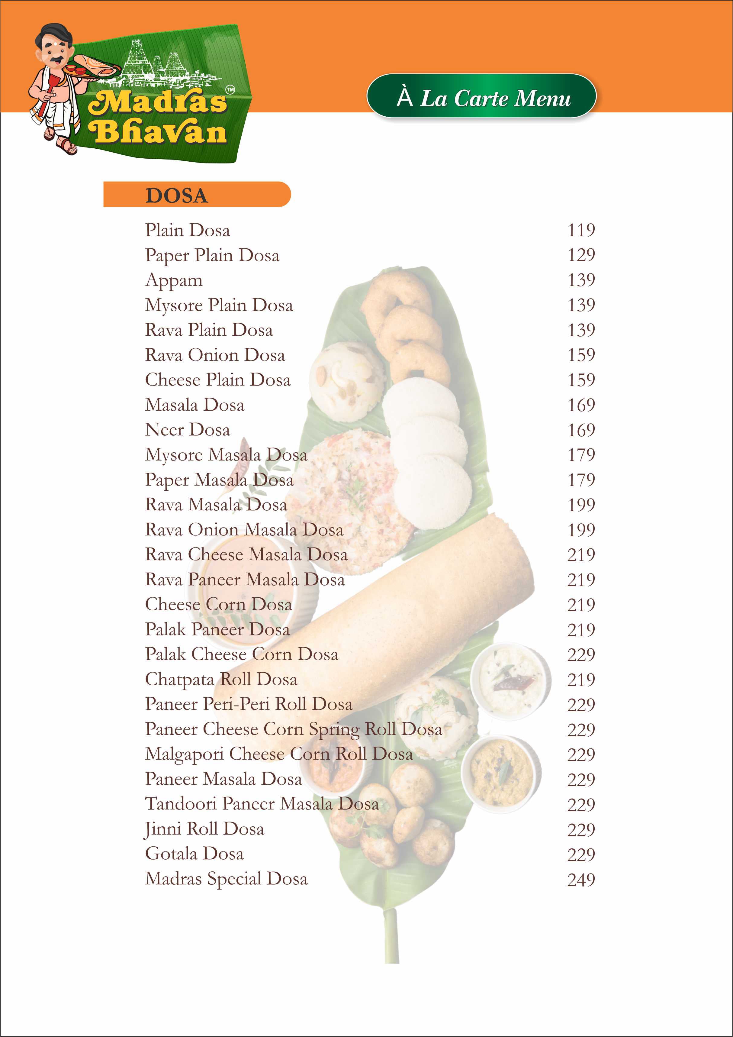 MADRAS BHAVAN UNLIMITED MENU