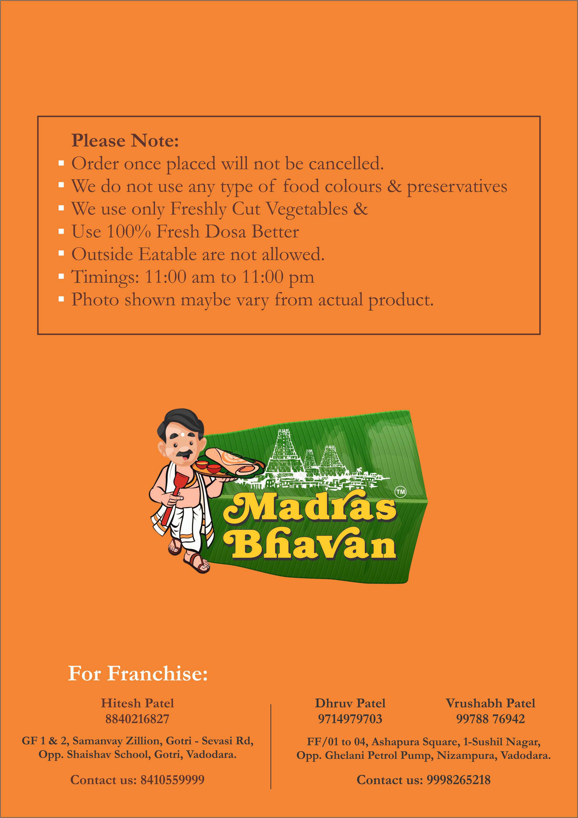 MADRAS BHAVAN UNLIMITED MENU