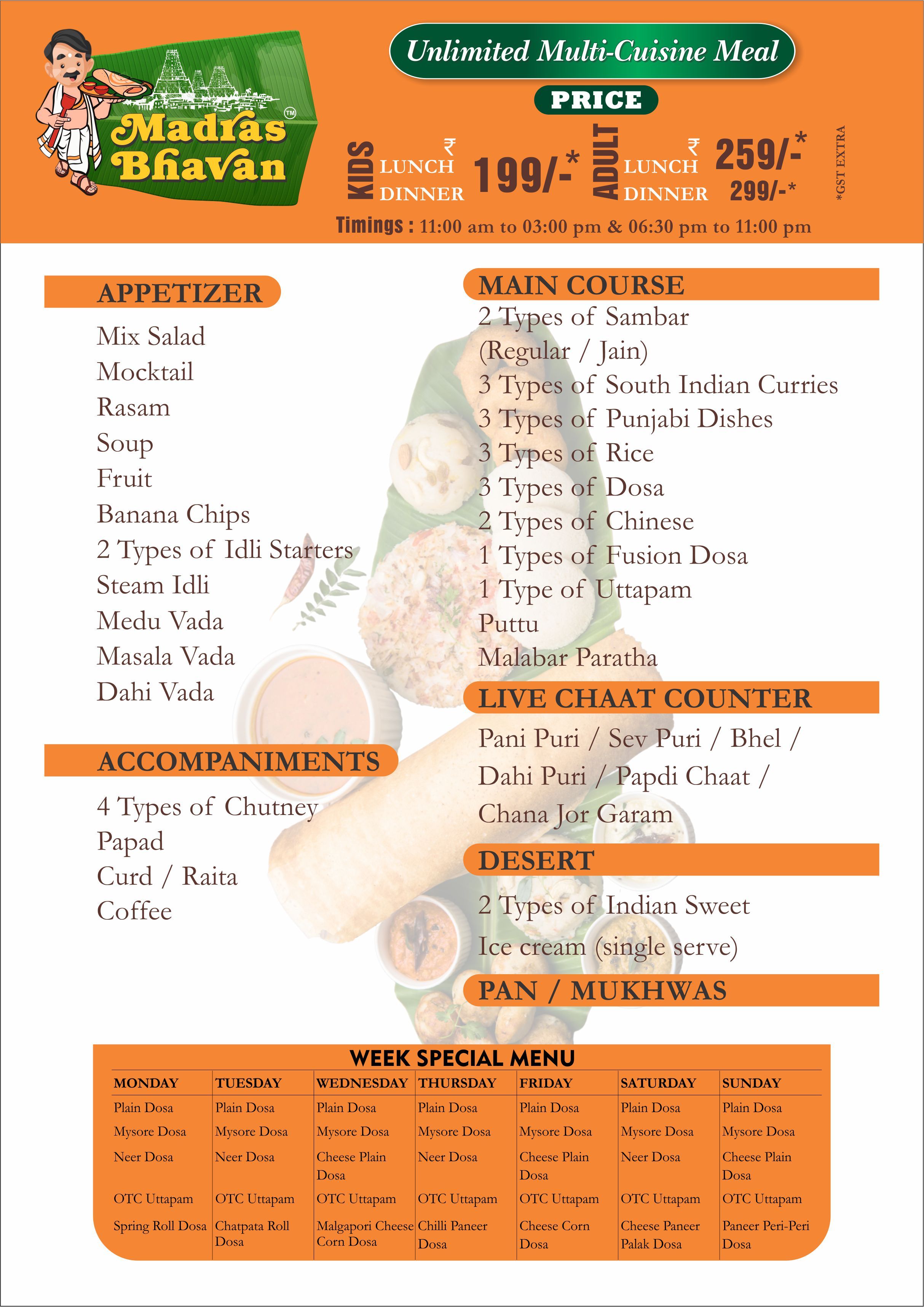 MADRAS BHAVAN UNLIMITED MENU